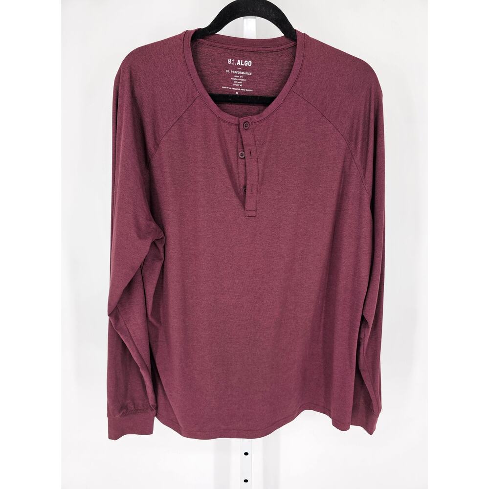 01.Algo Mens Sz XL Performance Long Sleeve Athletic Shirt Burgundy Red